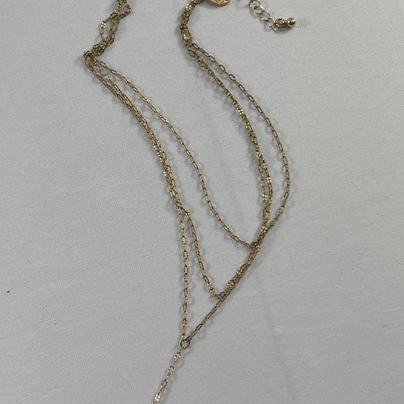 Charming Charlie Gold Tone Necklace Multichain Teardrop Delicate Crystal Pendant - Picture 2 of 8